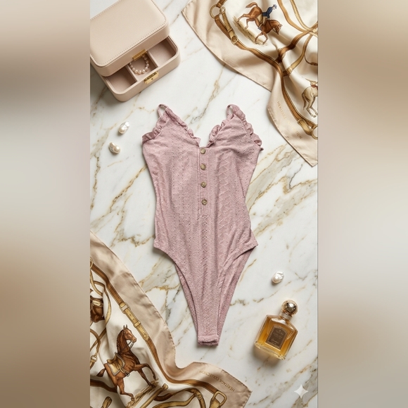 Pink Ruffled Button-Up Bodysuit - Picture 2 of 2